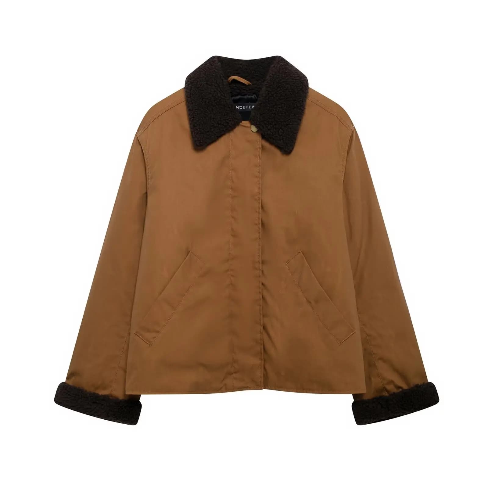 Contraste revers col veste femmes automne simple boutonnage fermeture éclair à manches longues vêtem