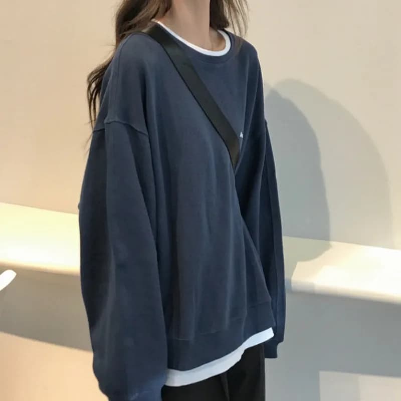 Sweat à capuche à col rond pour femmes, sans chapeau, Style coréen, Simple, manches longues, collège