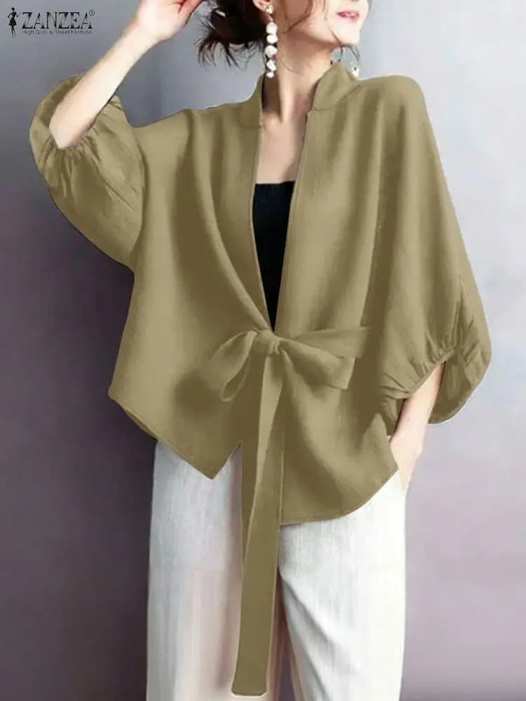 2025 ZANZEA élégant col en V lanterne manches Cardigan chemise automne haut pour femme élégant solid