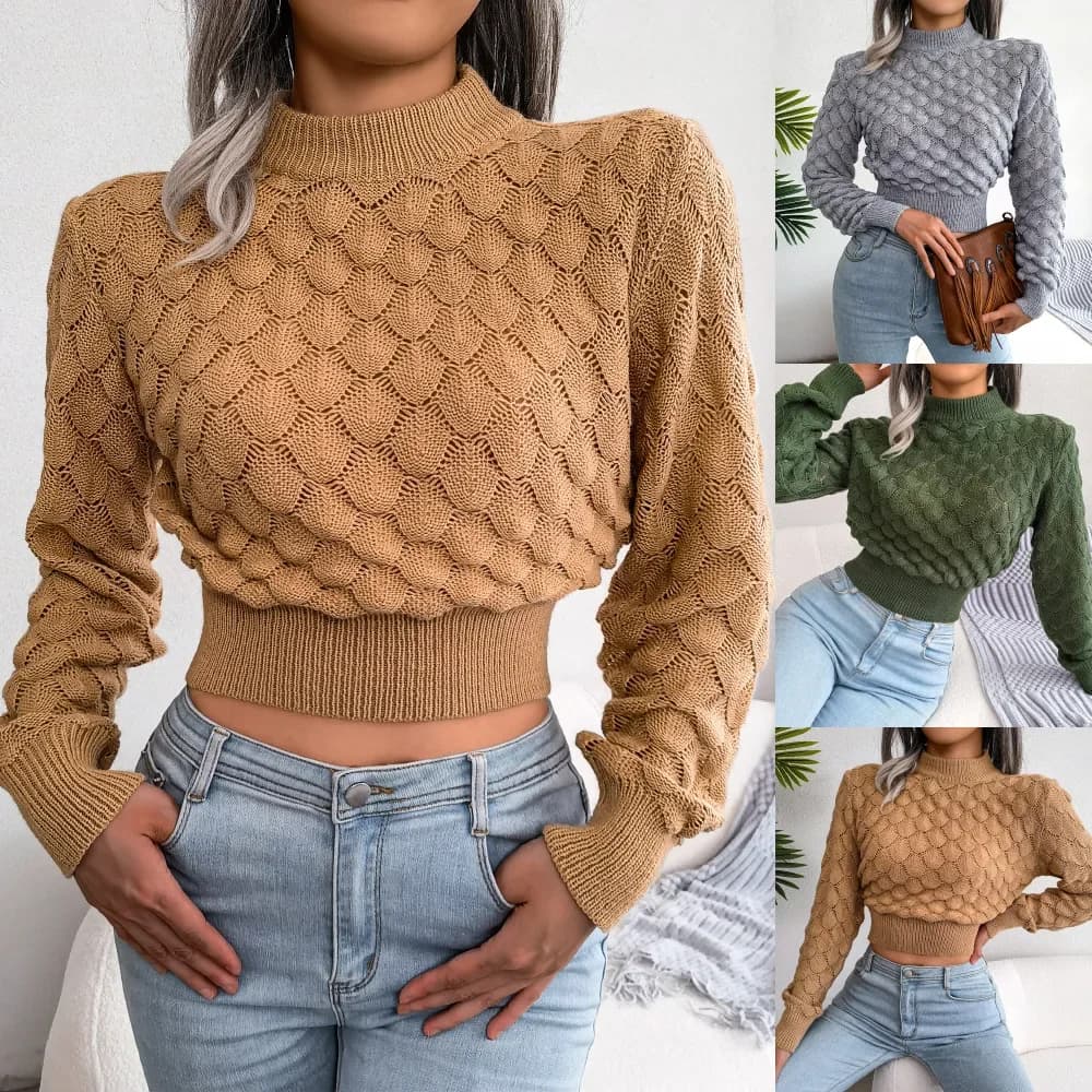 Pull en tricot style Ins pour femme, collection automne/hiver 2024, à manches longues, avec découpe 