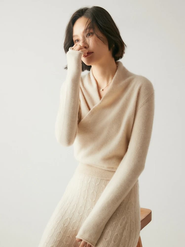 Pull-over 100 % cachemire pour femme, col en V, couleur unie, élégant, style intellectuel, coupe aju