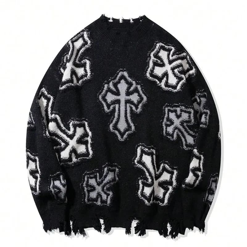 Pull tendance américain High Street avec franges avec personnages imprimés audacieux, tricot ample e