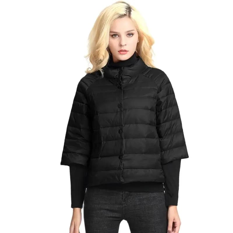Doudoune légère pour femme, manches trois quarts, col montant, manteau à la mode, style court, mince