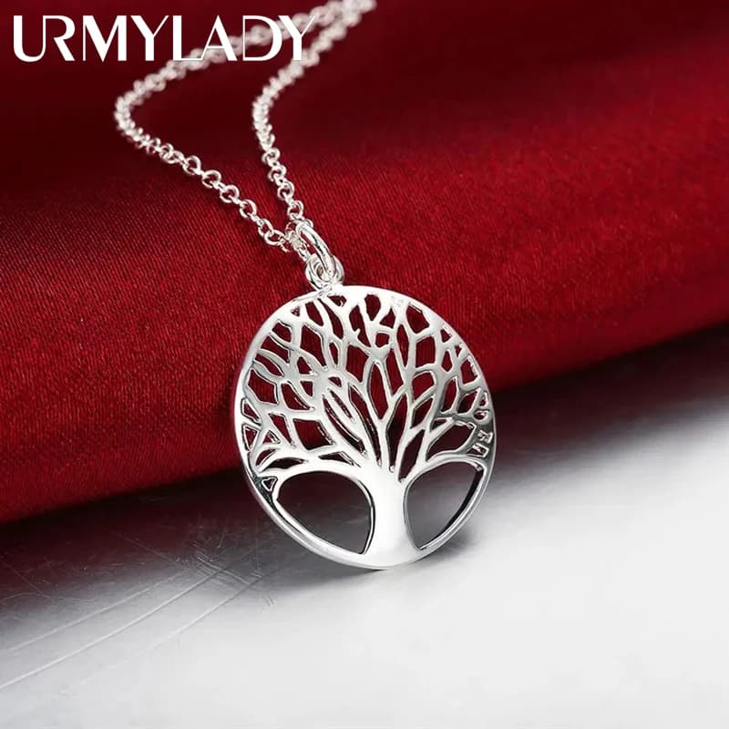 Collier avec pendentif arbre rond en argent sterling 925 pour femmes, accessoires de luxe à la mode 