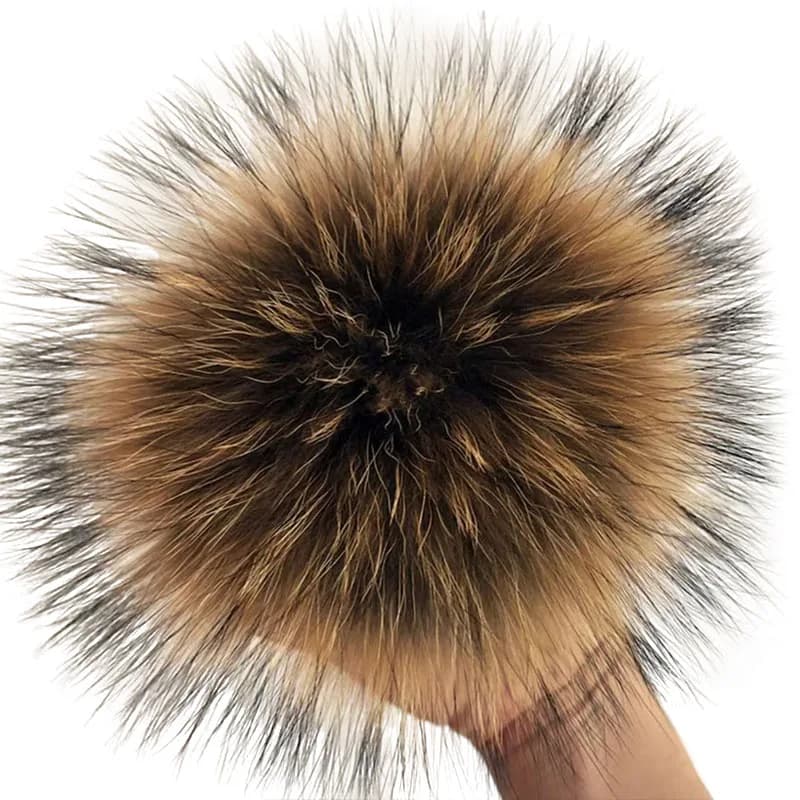 Pompons en vraie fourrure de raton laveur, 13cm, 15cm, pour chapeaux, pompons naturels blancs et noi