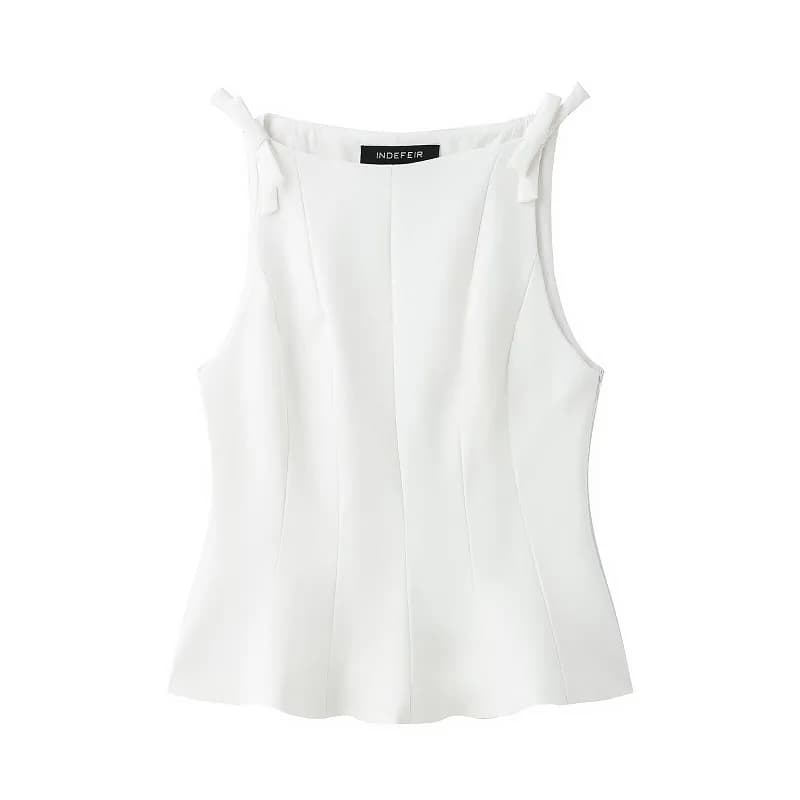 MUJER blanc noeud hauts sans manche pour femmes noir épaules nues haut femme printemps décontracté d