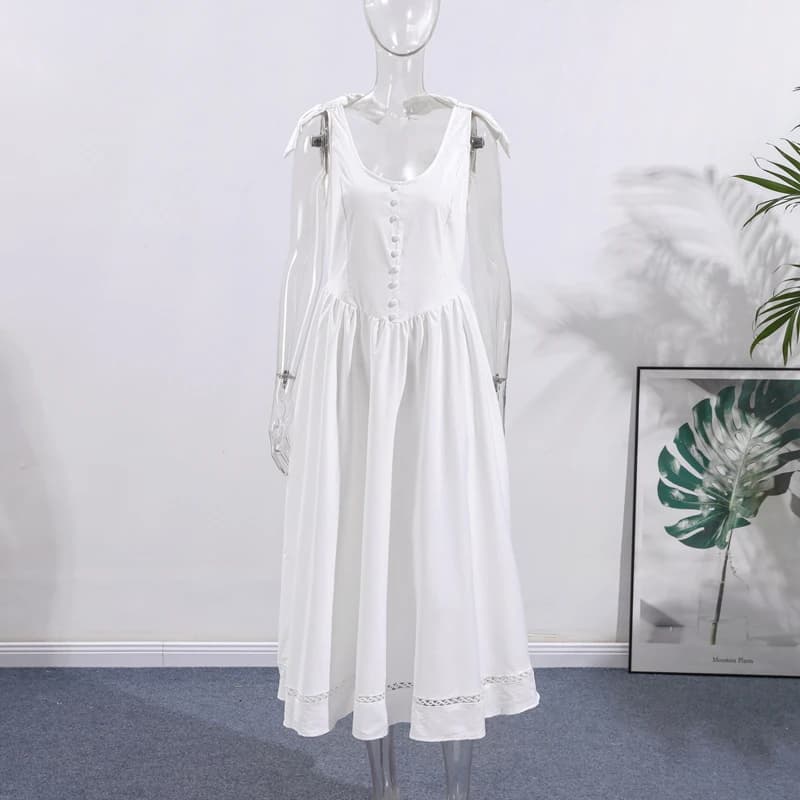 Robe longue à lacets avec nœud pour femmes, couleur unie, élégante, col carré, sans manches, drapée,