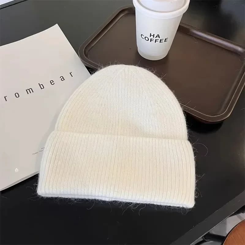 2024 Angora tricot chapeau d'hiver pour femmes fourrure de lapin moelleux tricoté bonnets corée luxe