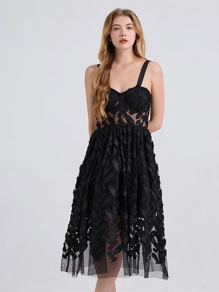 Sans manches sangle dentelle maille Vintage floral nouveau dans les robes pour les femmes décontract