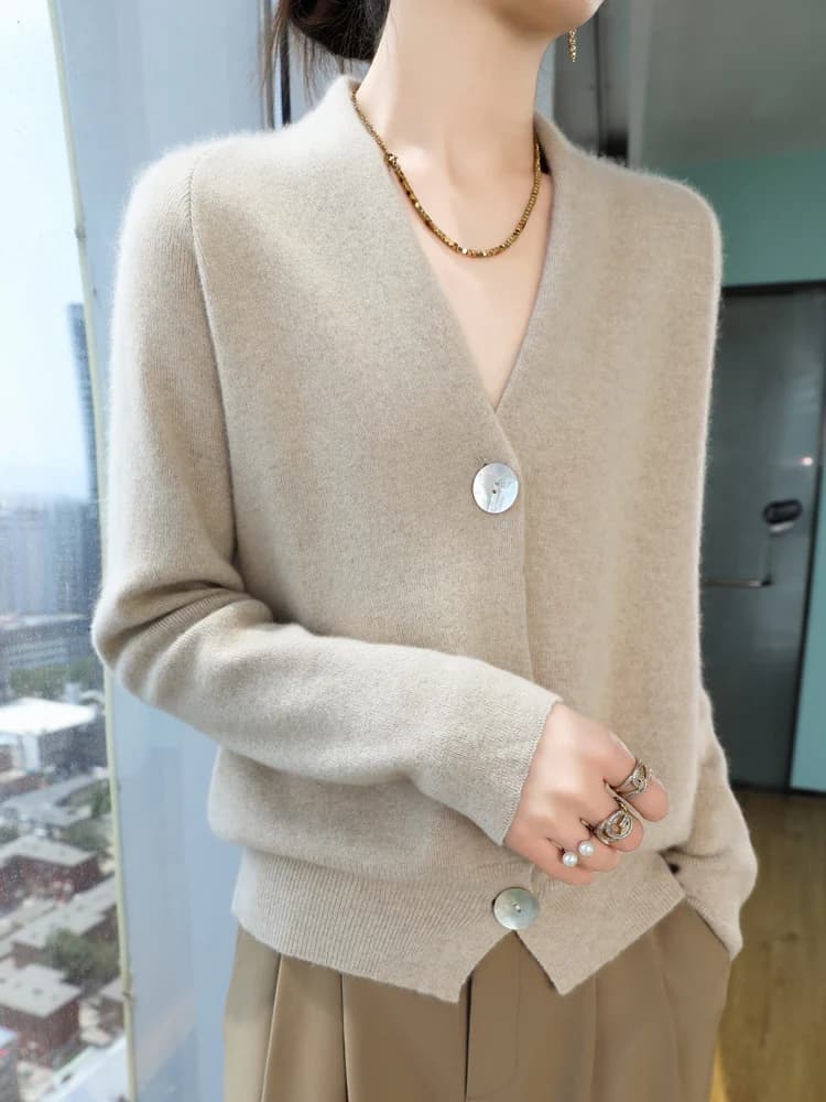 Femmes pull en cachemire col en v Cardigan automne hiver 30% cachemire et 70% laine mérinos tricots 