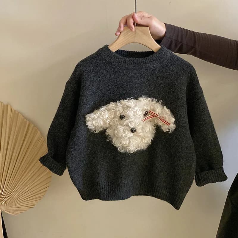 Pull en peluche tridimensionnel pour filles, joli chiot, ensemble pantalon thermique en velours, aut