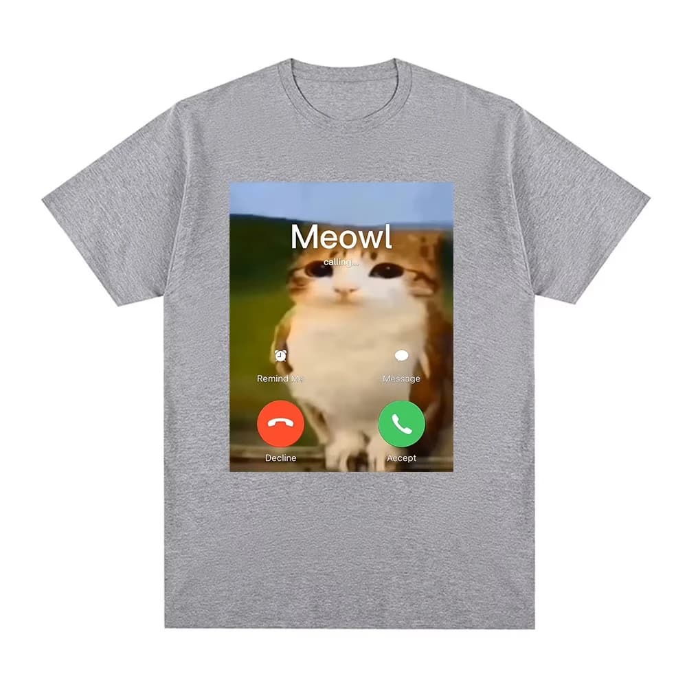 T-shirt Meowl Is Calling Phone Call Meme Brainrot Funny Cat Owl pour Hommes et Femmes, Mode Harajuku