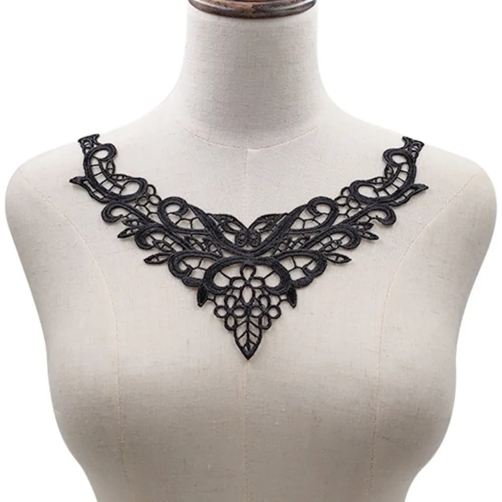 Nouveau Col Brodé en Dentelle Noire, Col Amovible Élégant Creux avec Applique Papillon pour Robe, Ro