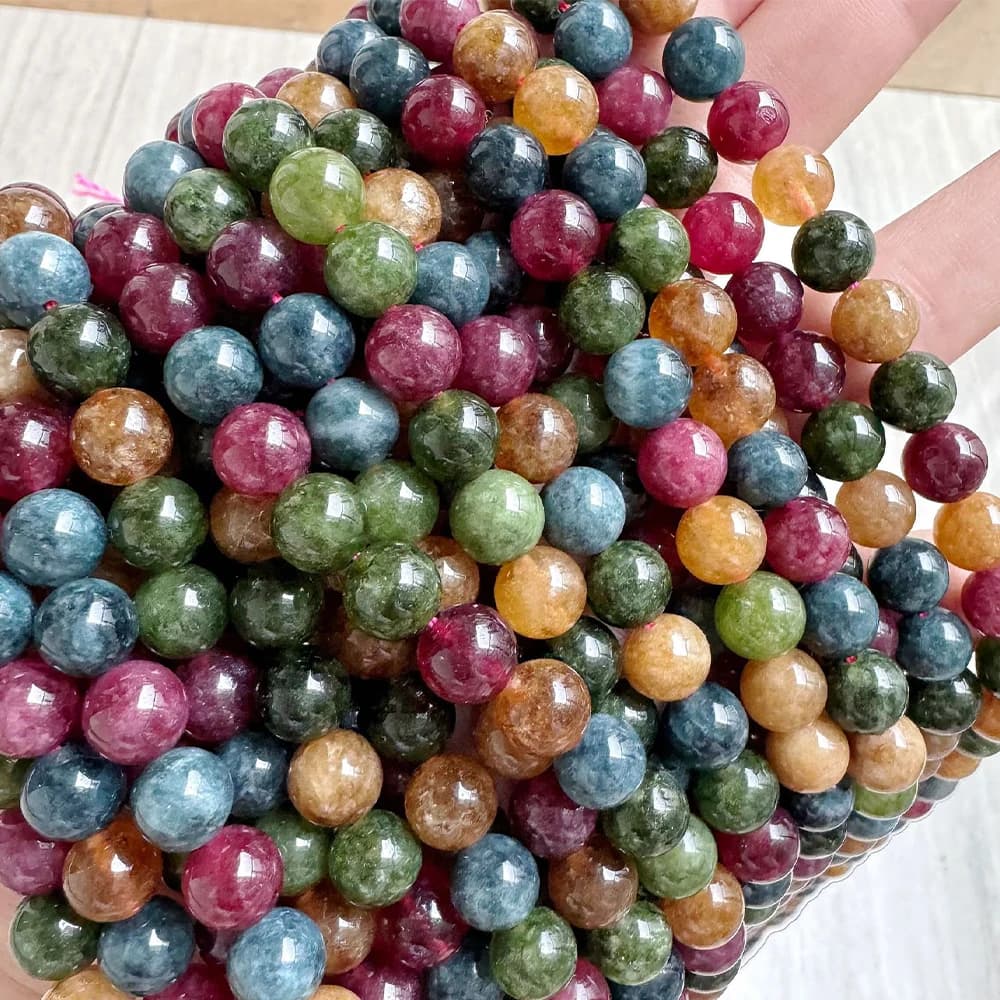 Perles rondes en Tourmaline colorée de 8mm, amples, bricolage, bracelet à breloques, collier, boucle