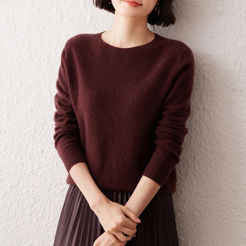 Pull en cachemire à manches longues et col rond pour femme, sweat à capuche 100% cachemire, mode de 