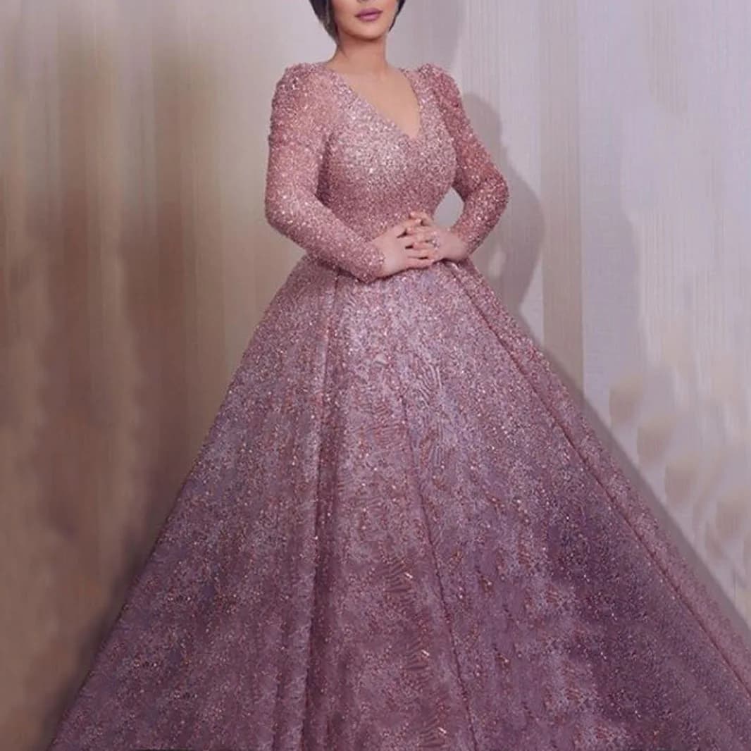 Robe longue en dentelle rose, élégante, col en v, taille amincissante, transfrontalière, nouvelle co