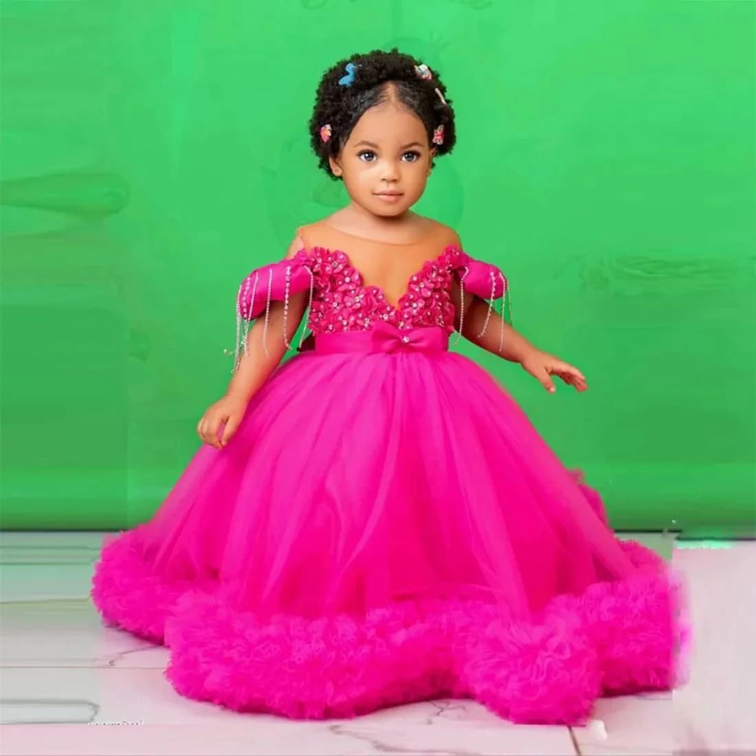 Po-Robe de Princesse en Tulle à Fleurs Faites à la Main, Tenue de ixd'Anniversaire à Plusieurs Nivea