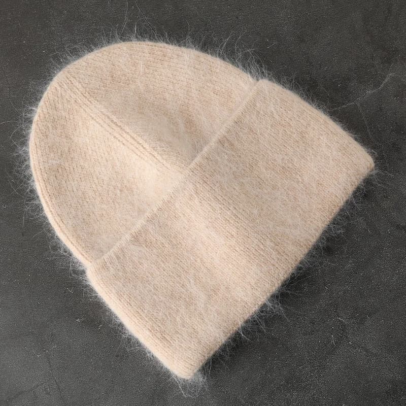 2024 Angora chapeau d'hiver pour femmes fourrure de lapin moelleux tricoté bonnets chapeau Bonnet fe