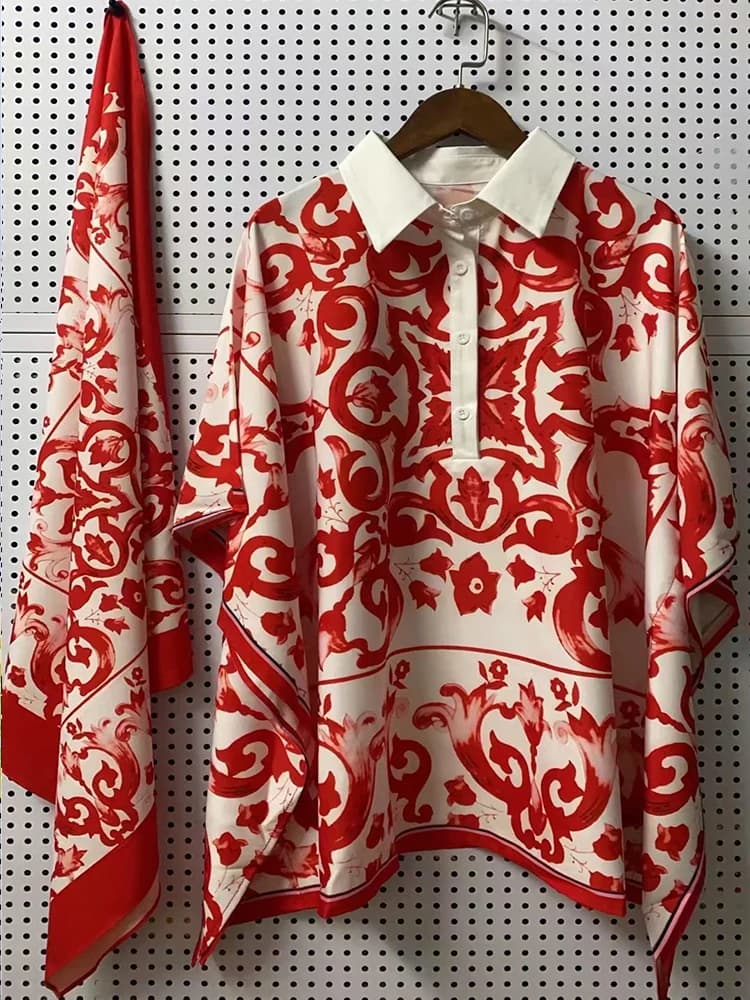 Chemisier décontracté droit et ample à revers imprimé style rétro de luxe pour femme, nouvelle mode 