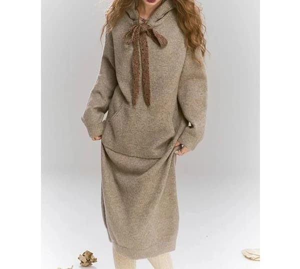 Robe à capuche tricotée à capuche, nouveau Style d'hiver 2025, jupe intérieure mi-longue à Tube droi