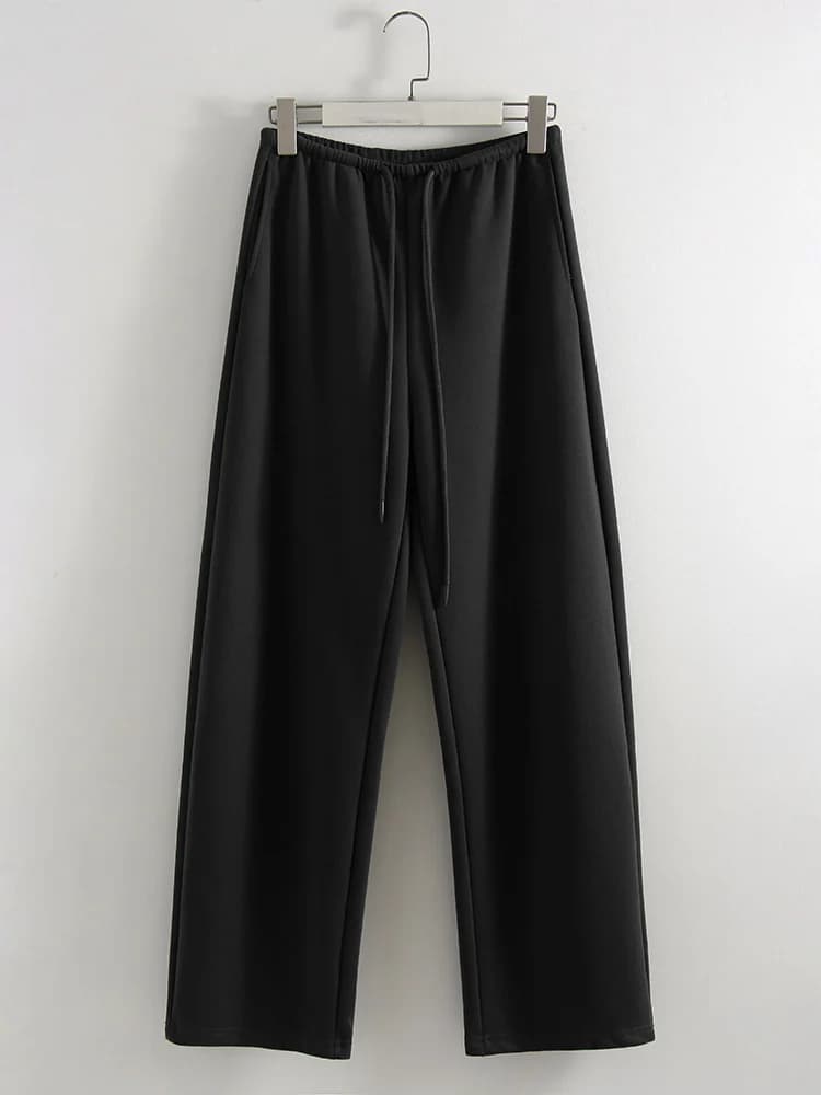 Pantalon de jogging bordeaux pour femme, coupe droite, bas de sport, basique, automne, jambes larges
