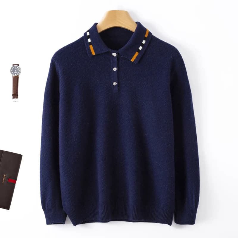 Pull décontracté en laine Pure pour hommes, haut de gamme, tricoté à manches longues, col de chemise