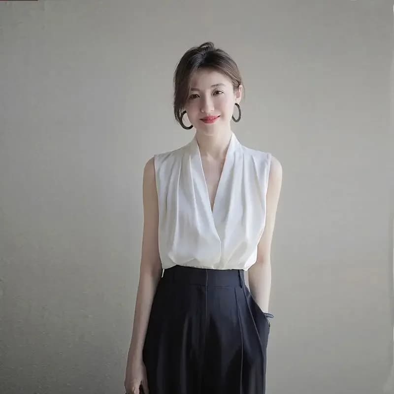 Chemises et chemisiers à col en V pour femmes, tenues de bureau formelles, vêtements à col en V, bla