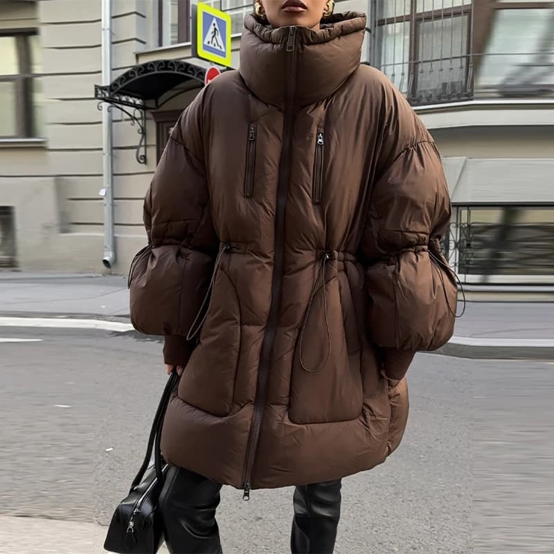Doudoune oversize pour femme, col montant, manches longues, taille ajustable par cordon, plusieurs p