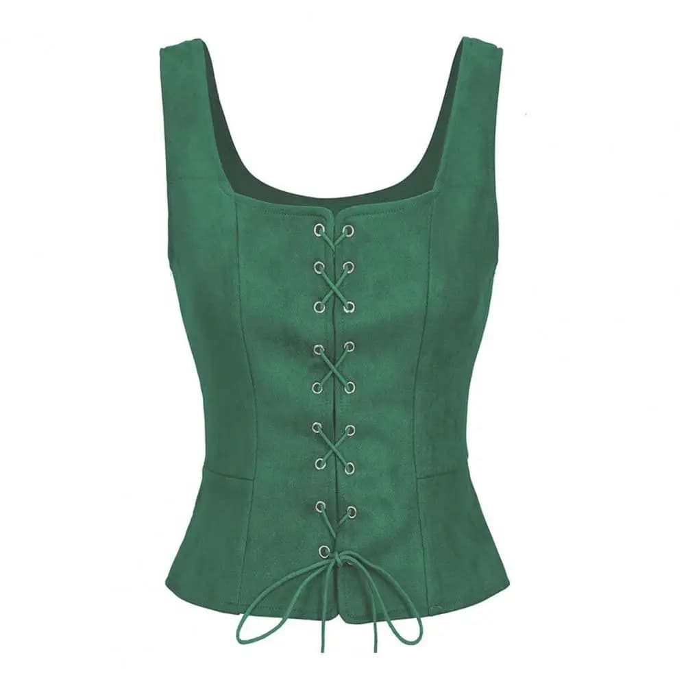 Vinatge femmes gilet à lacets sangle Renaissance col carré sans manches médiéval coupe ajustée Hallo