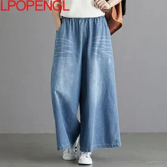PO gy-Jean Déchiré à Jambes Larges pour Femme, Pantalon en Denim, Style de Rue, Vintage, Taille Haut