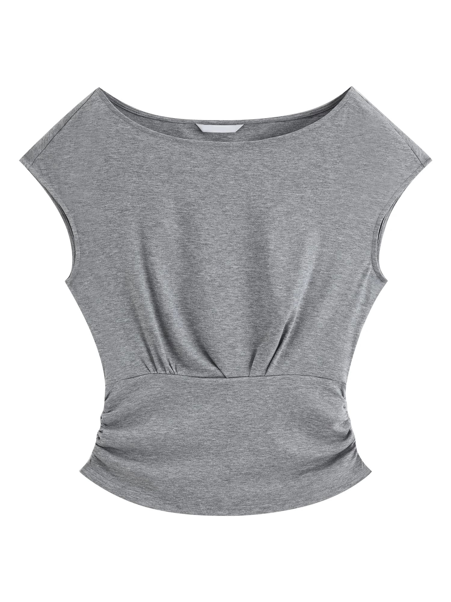 ZIQIAO T-shirt court en maille à col bateau et taille plissée pour femme, nouveau style été 2026, ch