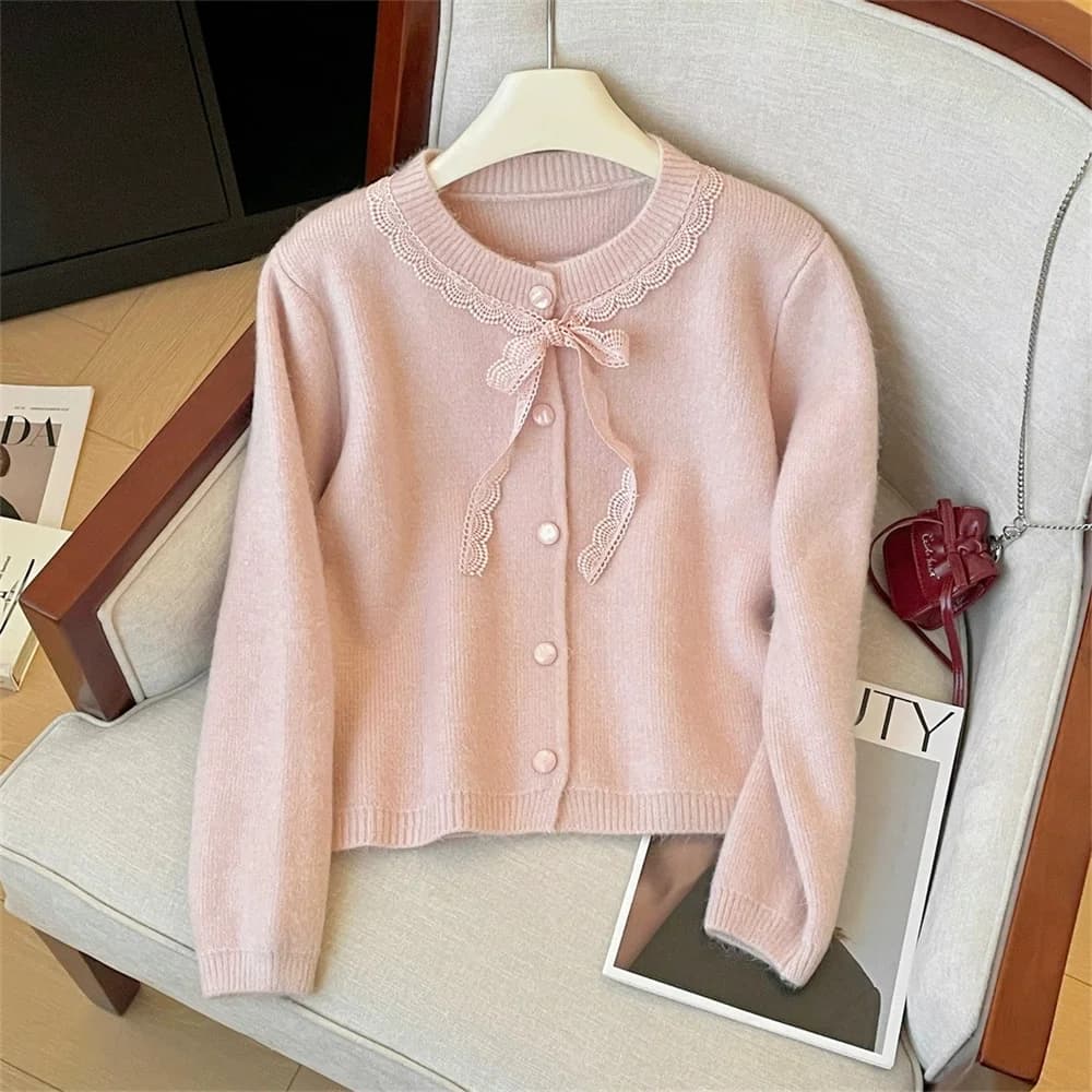 Cardigan à manches longues en dentelle pour femmes, mignon, Patchwork, Vintage, pulls tricotés, Styl