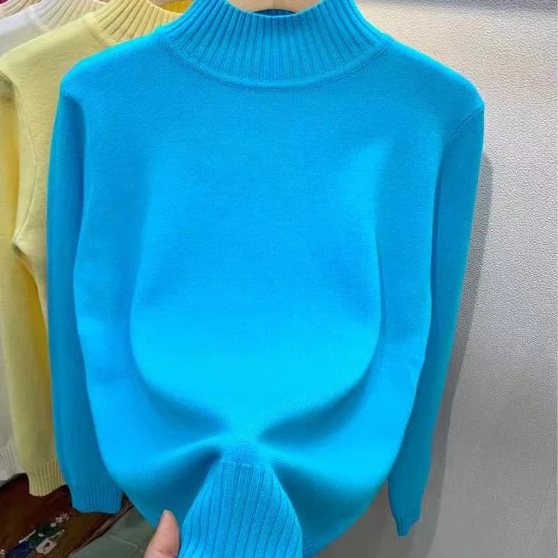Pull à col roulé pour femmes, couleur unie, hauts extensibles, tricotés, manches longues, bas tricot