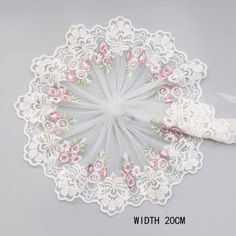 Dentelle bleue 1Y faite à la main pour accessoires de vêtements de poupée DIY, broderie florale de m