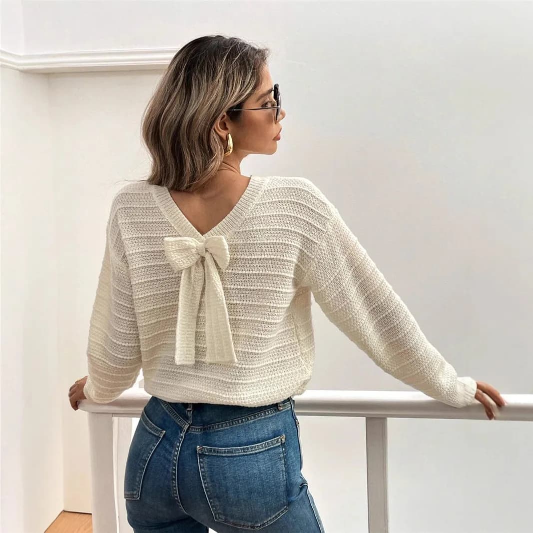 Pull décontracté à manches longues, nouveau produit, Design avec nœud au dos, sensation, printemps e