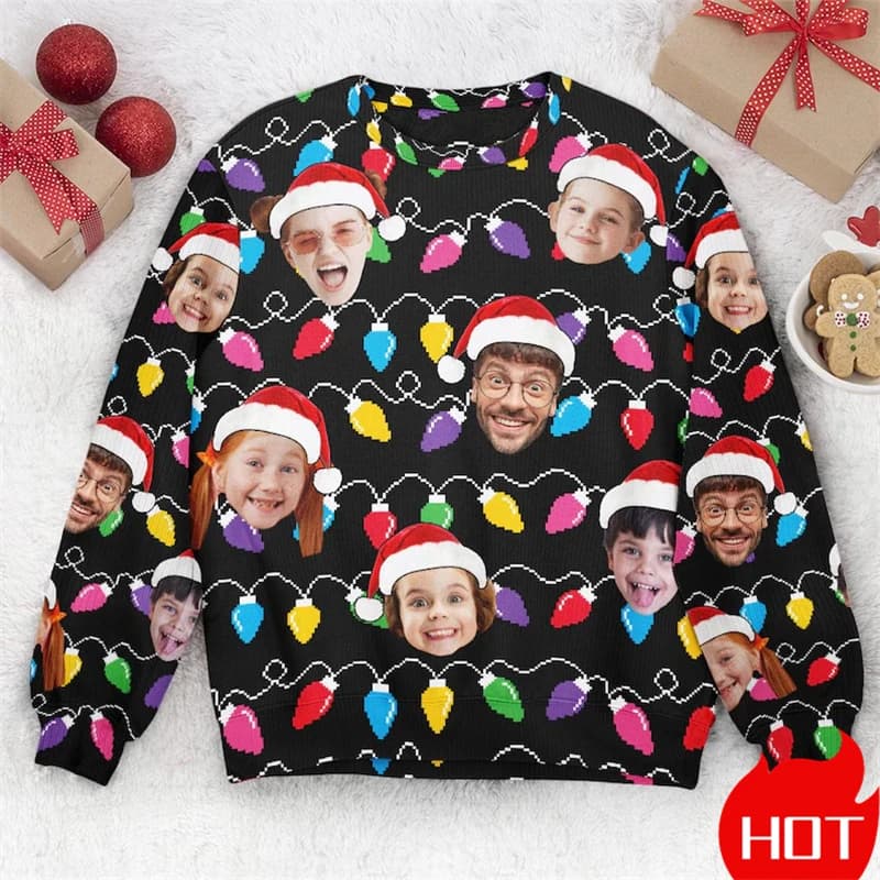 Photos personnalisées pull de noël moche unisexe personnalisé Photo graphique sweats personnaliser v