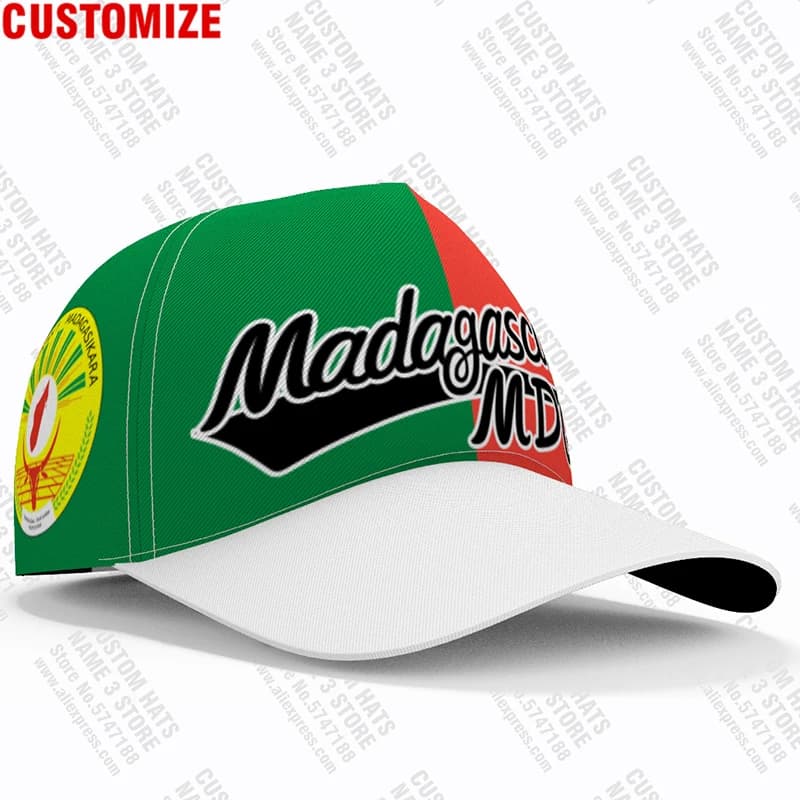 Casquettes de baseball de Madagascar avec nom et numéro sur mesure, chapeaux Mg, logo d'équipe, voya