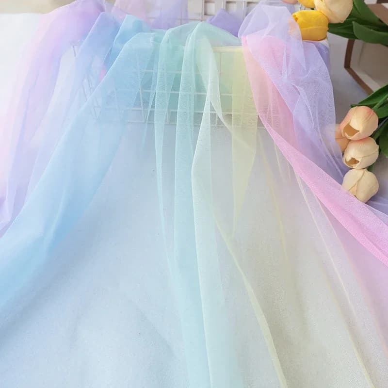 Tissu en maille dégradé arc-en-ciel pour vêtements, jupes en gaze, mariage, tissu transparent respir