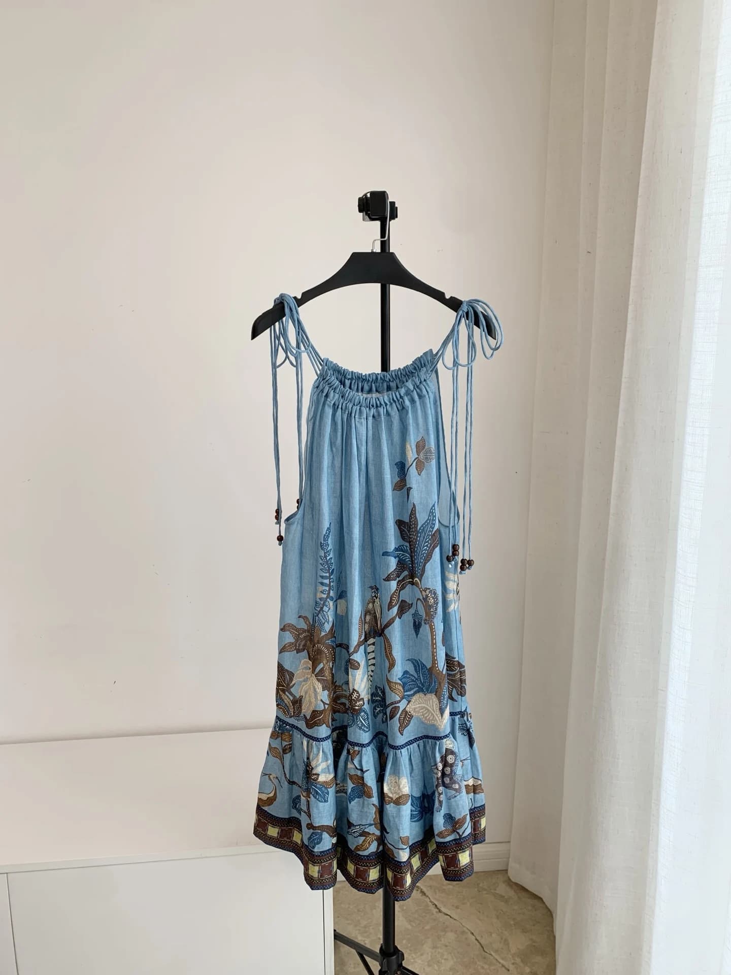 Robe Courte Femme 2026 Bleu Jungle Secret avec Boucle 100% Ramie