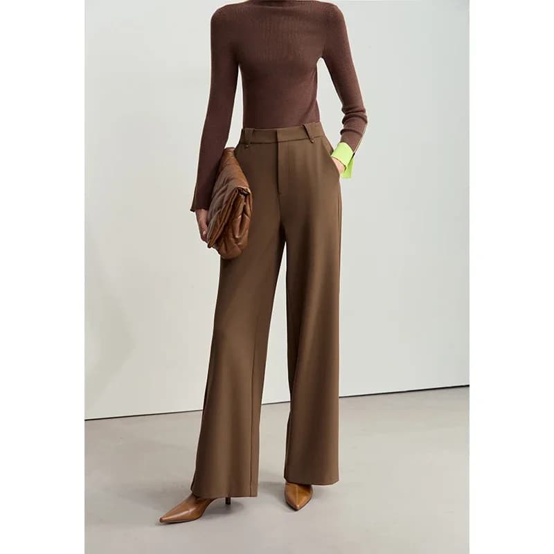 Amii-Pantalon Minimaliste à Jambes Larges pour Femme, Vêtement d'Hiver, Premium, Polyvalent, Bergame