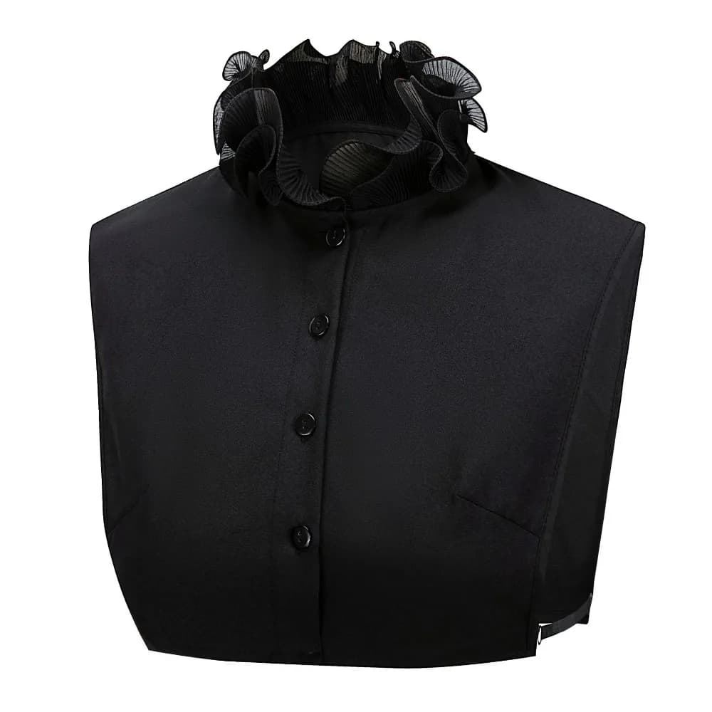 Col faux pour femme à volants, double couche, détachable, élégant, blanc et noir, pour toutes les sa