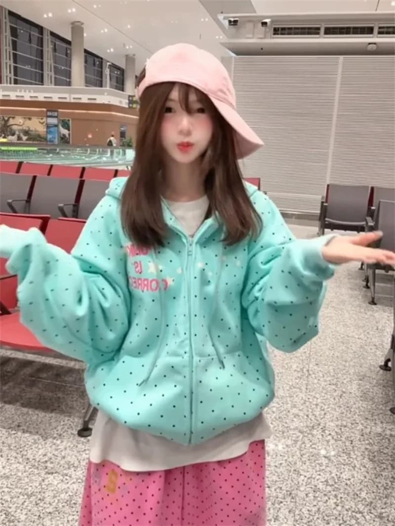 Cardigan à capuche pour femme, style printemps, imprimé étoiles et lettres à pois, coupe ample, manc