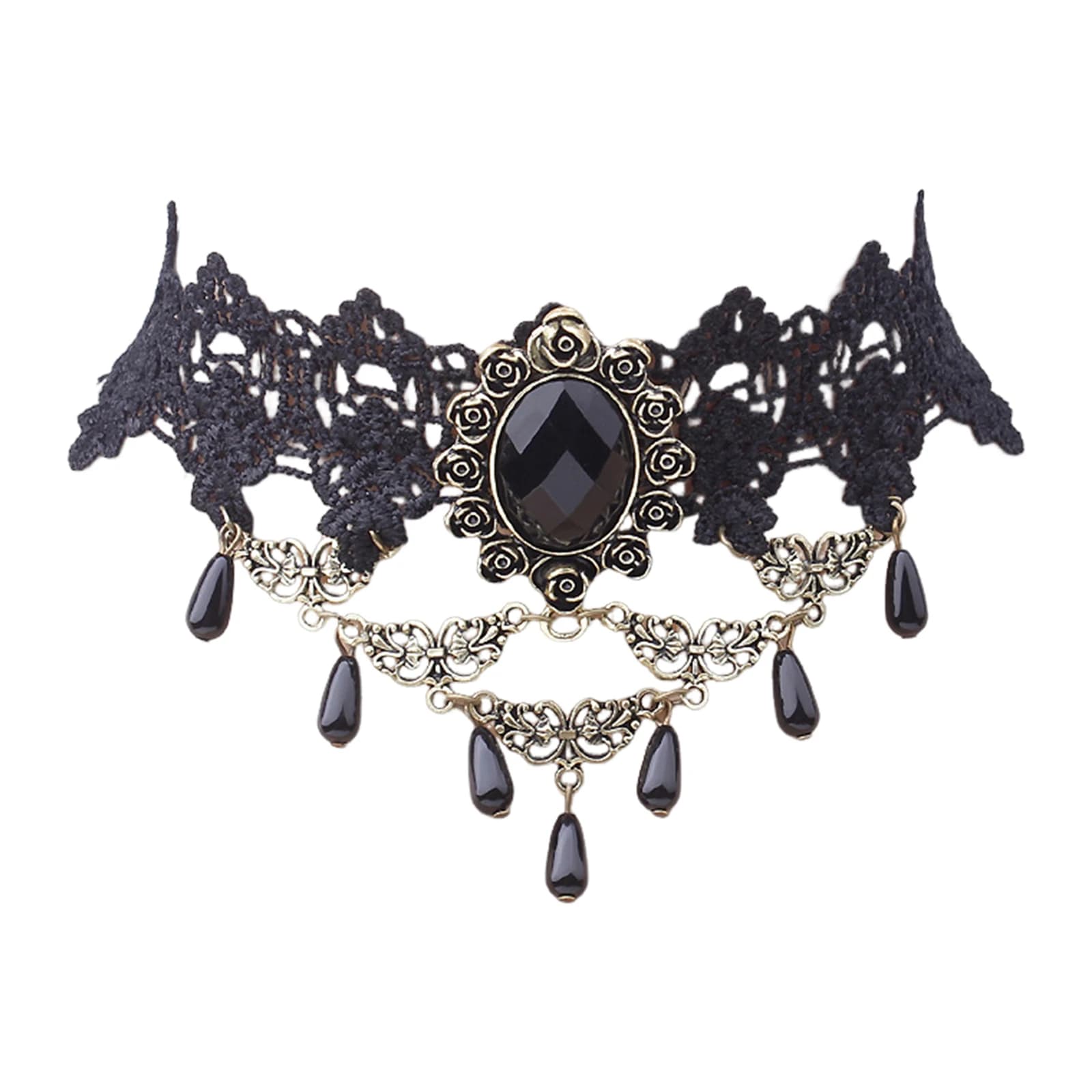 Collier gothique vintage en strass avec décorations de roses, dentelle, colliers légers de luxe pour