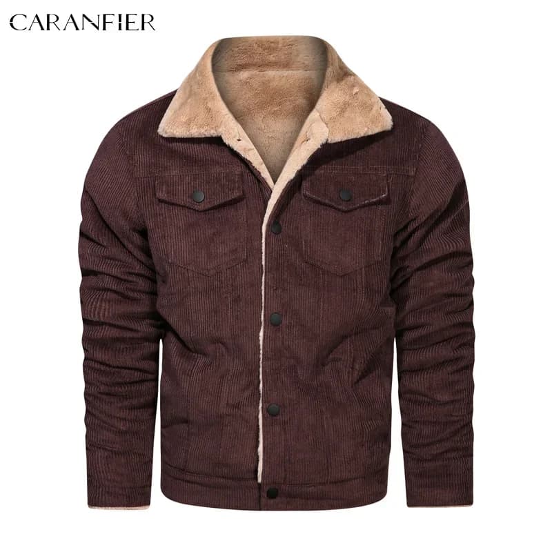 CARANFIER hommes hiver velours côtelé vestes camionneur manteau épais chaud Parkas mâle Bomber col d