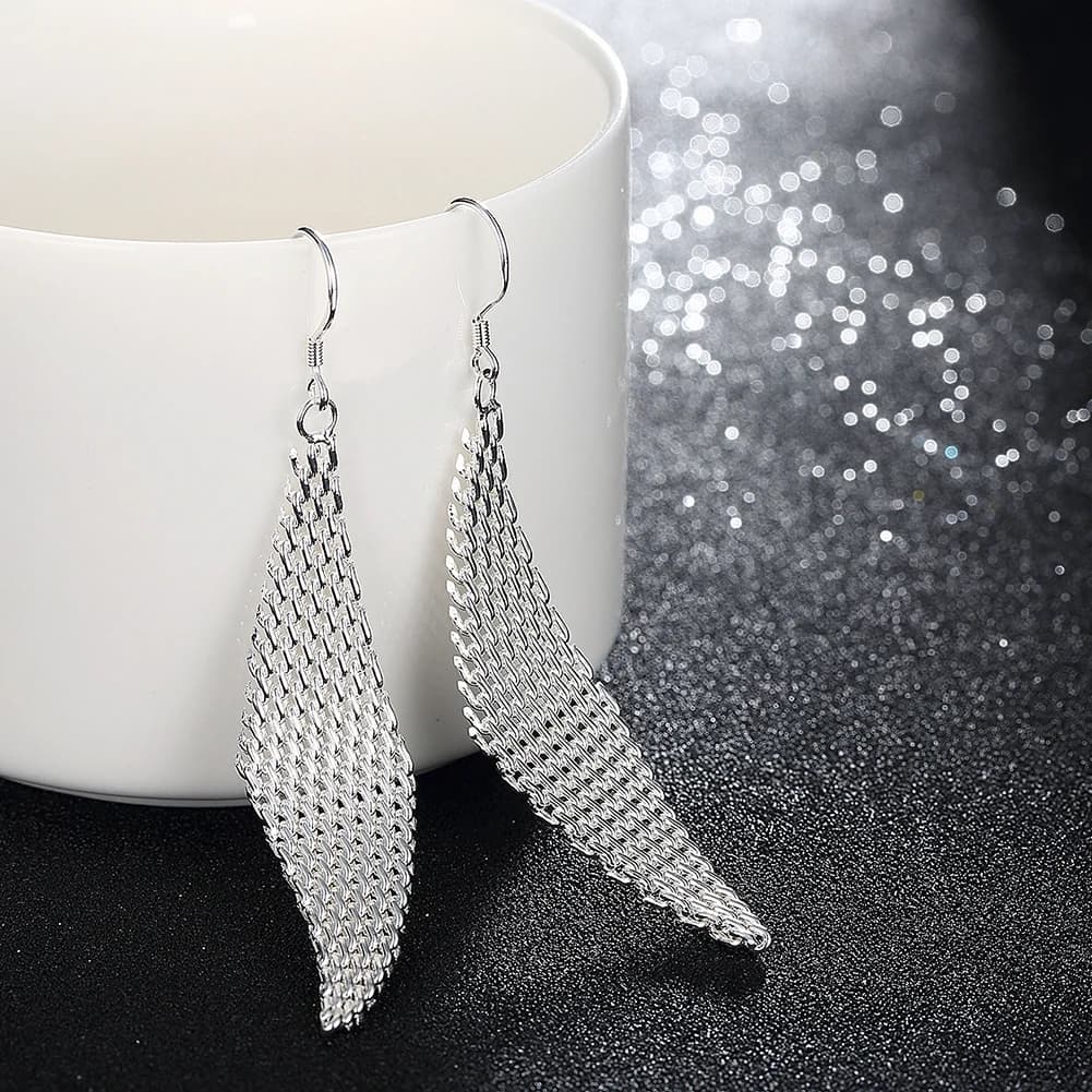 Boucles d'oreilles en maille tissée en argent Sterling 925 pour femmes, bijoux créatifs à la mode, c