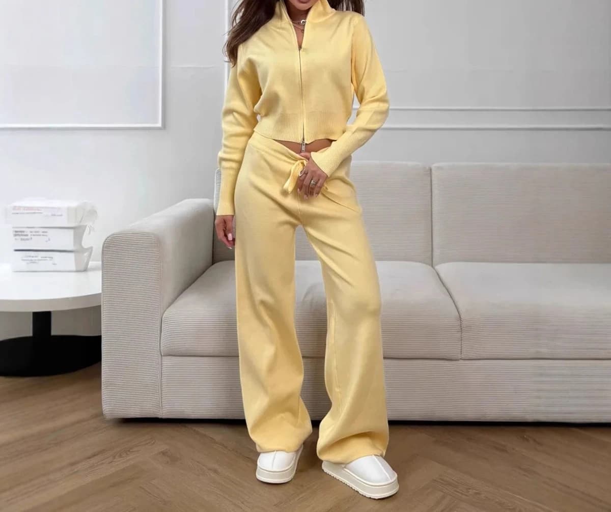 Ensemble tricoté à fermeture éclair, nouveau Style automne/hiver 2025, ensemble pull amincissant à D