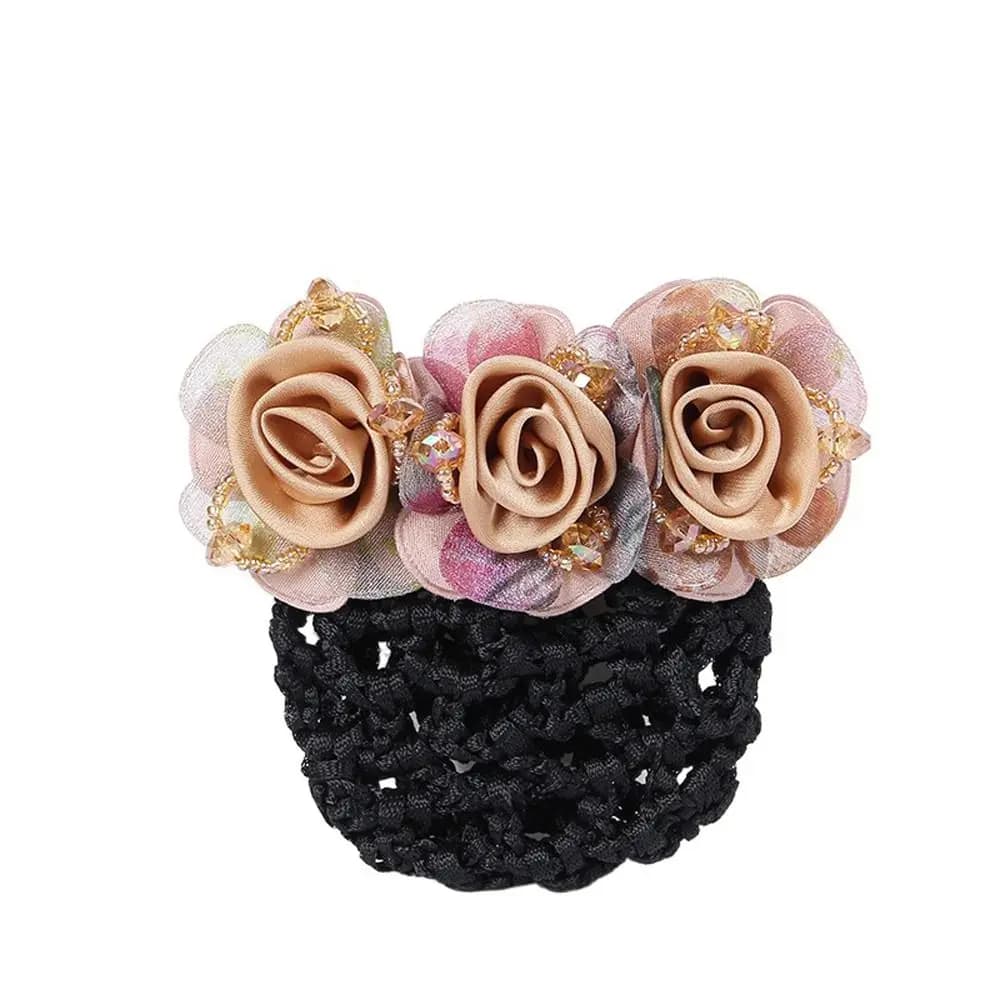 Filet à chignon en maille fleurie perlée pour infirmières, avec fleur en crochet, en cristal et zirc