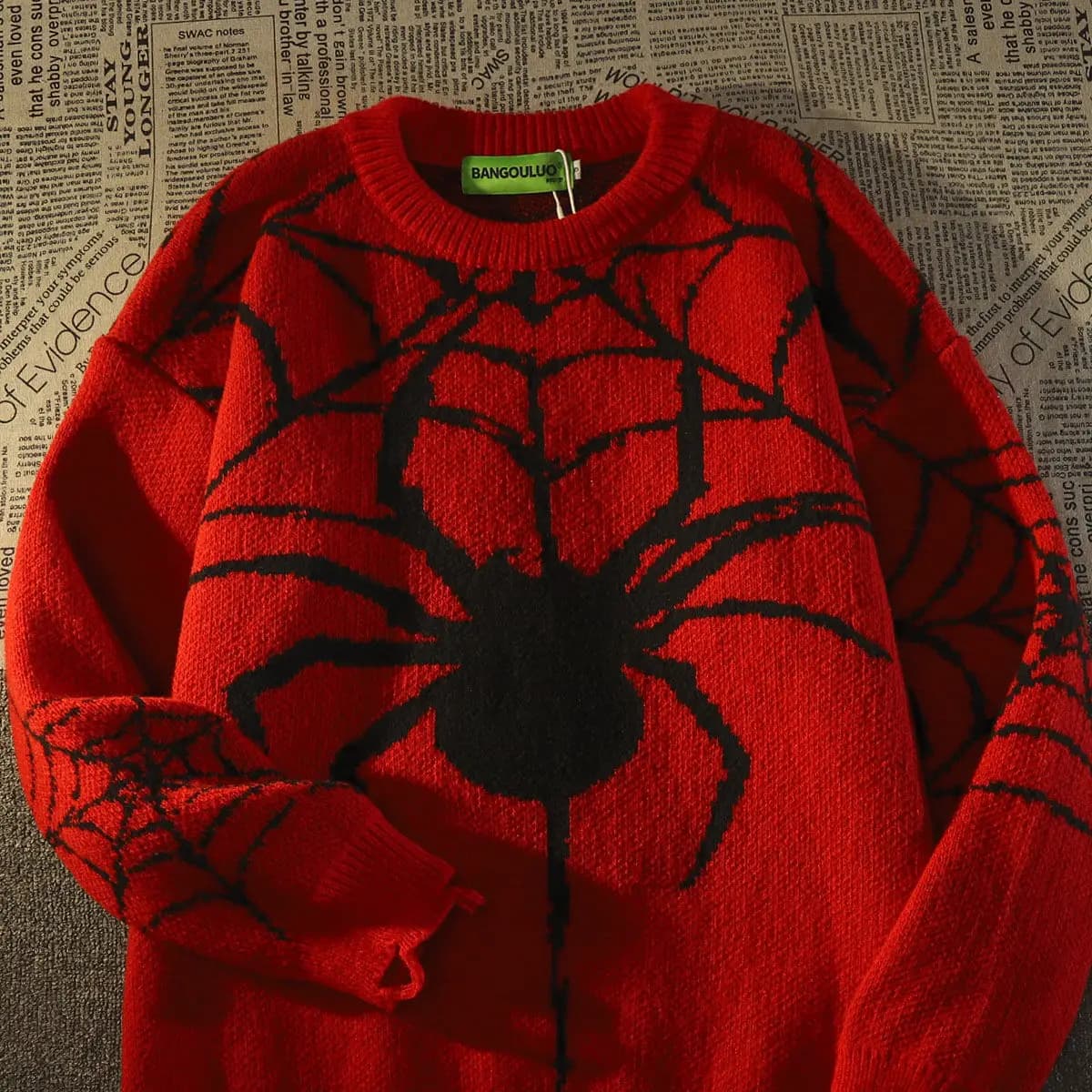 Pull à trous d'araignée pour femme, Vintage américain, marque Tide, tricot chaud d'hiver, surdimensi