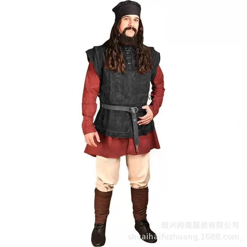 Costume vintage à la mode pour hommes, GlaPerformance, Décoration nouée, Col rond, Manches courtes, 