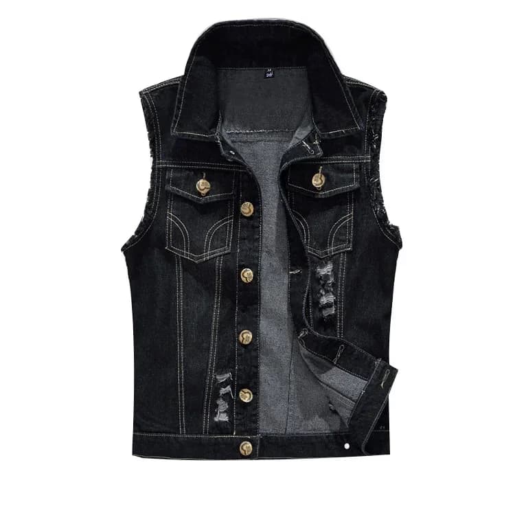 2025 hommes mode jean sans manches veste gilet mâle noir bleu Denim jean gilet homme Cowboy extérieu
